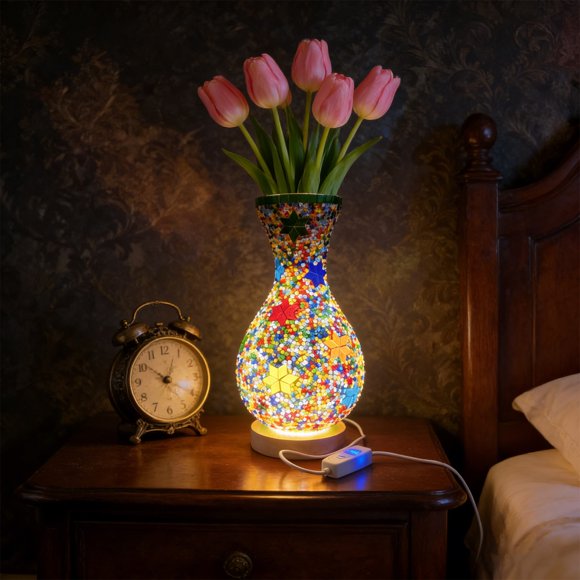 shyuyusa USB 5V Plug-In Vase Shaped Night Light Finished Floral Display Decor for Home Bedroom Living Room Styling