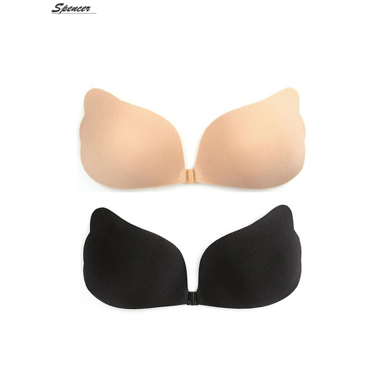 Spencer 2Pcs Women's Strapless Push Up Invisible Sticky Bra Silicone  Reusable Self Adhesive Backless Bra for Dress Halter B Cup 