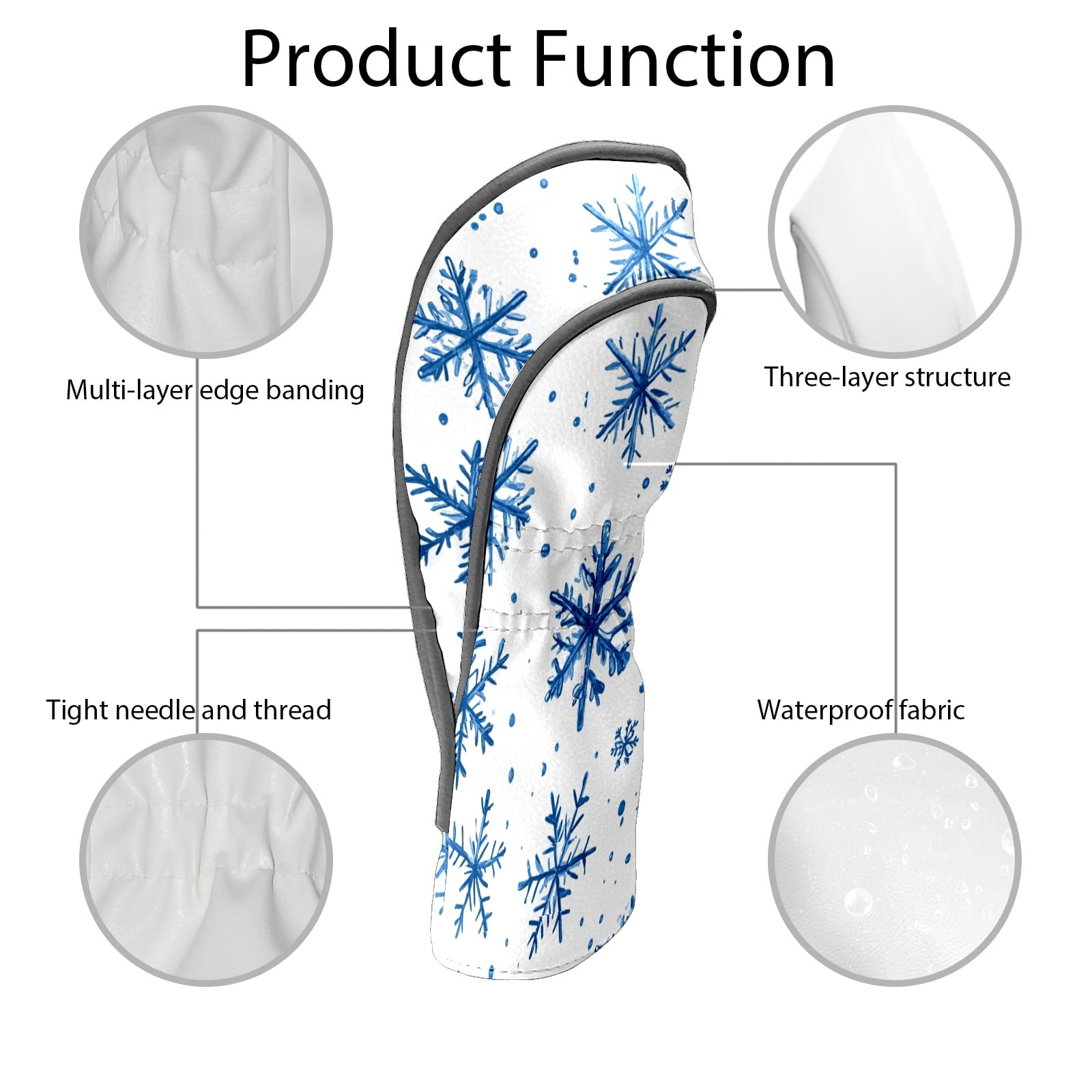 Golf Club Covers PU Leather Waterproof Head Covers for Fairway Woods Hybrids Blue Snowflake Unisex Fits Most Brands