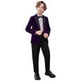 thumbnail image 2 of GiLiling Toddler Boy Velvet Formal Suit 5 Piece Outfit Dress Shirt Jacket Pants and Bowtie for Wedding Events (Purple, 5-6 Years), 2 of 7