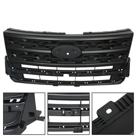 ALL-CARB Black Front Hood Bumper Upper Grill For 2018-2019 Ford Explorer SUV Sport