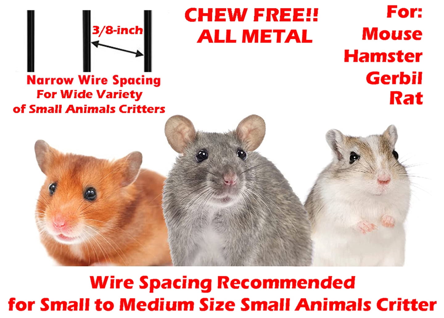 Large 3-Tiers Portable All Metal Chew-Proof Easy Setup With Narrow 3/8 Inch Bar Spacing for Rats Guinea Pig Sugar Glider Mice Hamsters Gerbils Animal Critter Cage