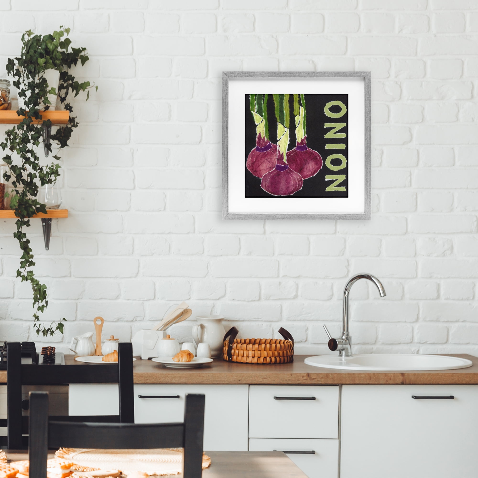 Stupell Industries Collaged Garden Onion Gray Framed Print Under Glass, design by Nancy Overton