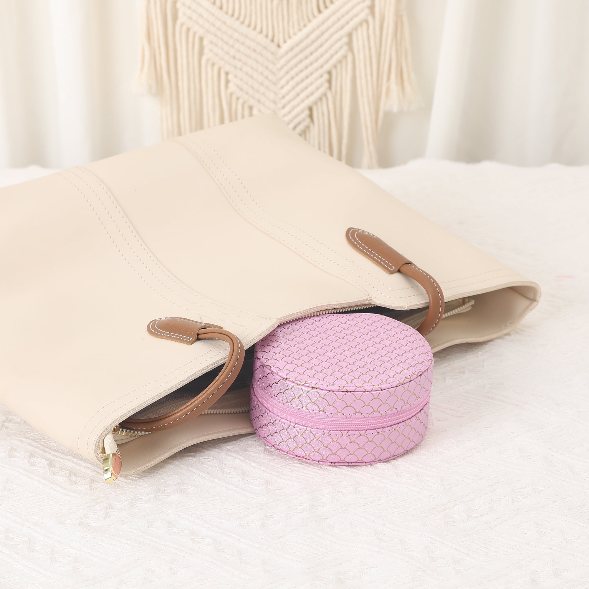 Unique Bargains Mini PU Leather Jewelry Box for Women Portable Organizer Case Pink