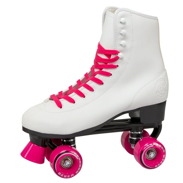 C7skates Soft Faux Leather Quad Roller Skates (Pink, Women's 6 / Youth