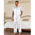 thumbnail image 4 of EKOUAER Mens Satin Pajama Set Short Sleeve Classic Sleepwear Button Down Silky Loungewear with Long Pants, 4 of 6