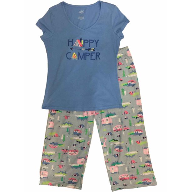 Soft Sensations Womens Happy Camper Tent Fire Pajamas Car Trailer Sleep Set Walmart Com Walmart Com