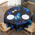 thumbnail image 3 of Black Blue Butterfly Pattern Round Tablecloth 60"x60",Wrinkle Wipeable Table Cloth for Kitchen Dining Room Picnic Patio Party, 3 of 6