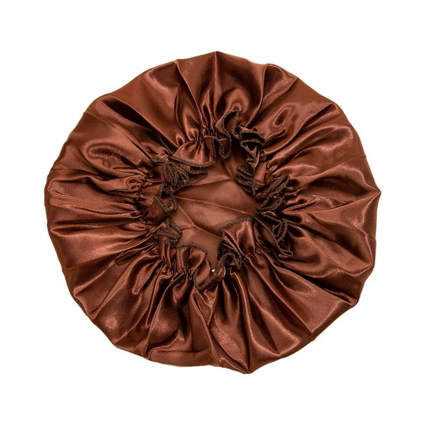 Gorro de pelo para mujer, pañuelo para la cabeza, turbante envolvente, gorro de satén, gorro de dormir sedoso para mucho tiempo Marrón