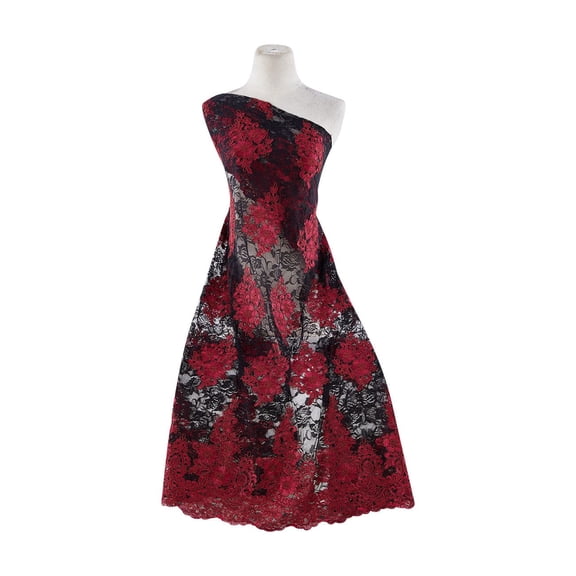 Zelouf Sidney Lace  , Sewing, DIY, Crafts Fabric by the Yard, Raspberry/black, 3 Yard