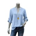 thumbnail image 5 of Cotton Linen Shirts For Women - Summer Spring Fashion 2026 3/4 Sleeve V Neck Tunic Tops Business Casual Office Blouses Blue M, 5 of 9