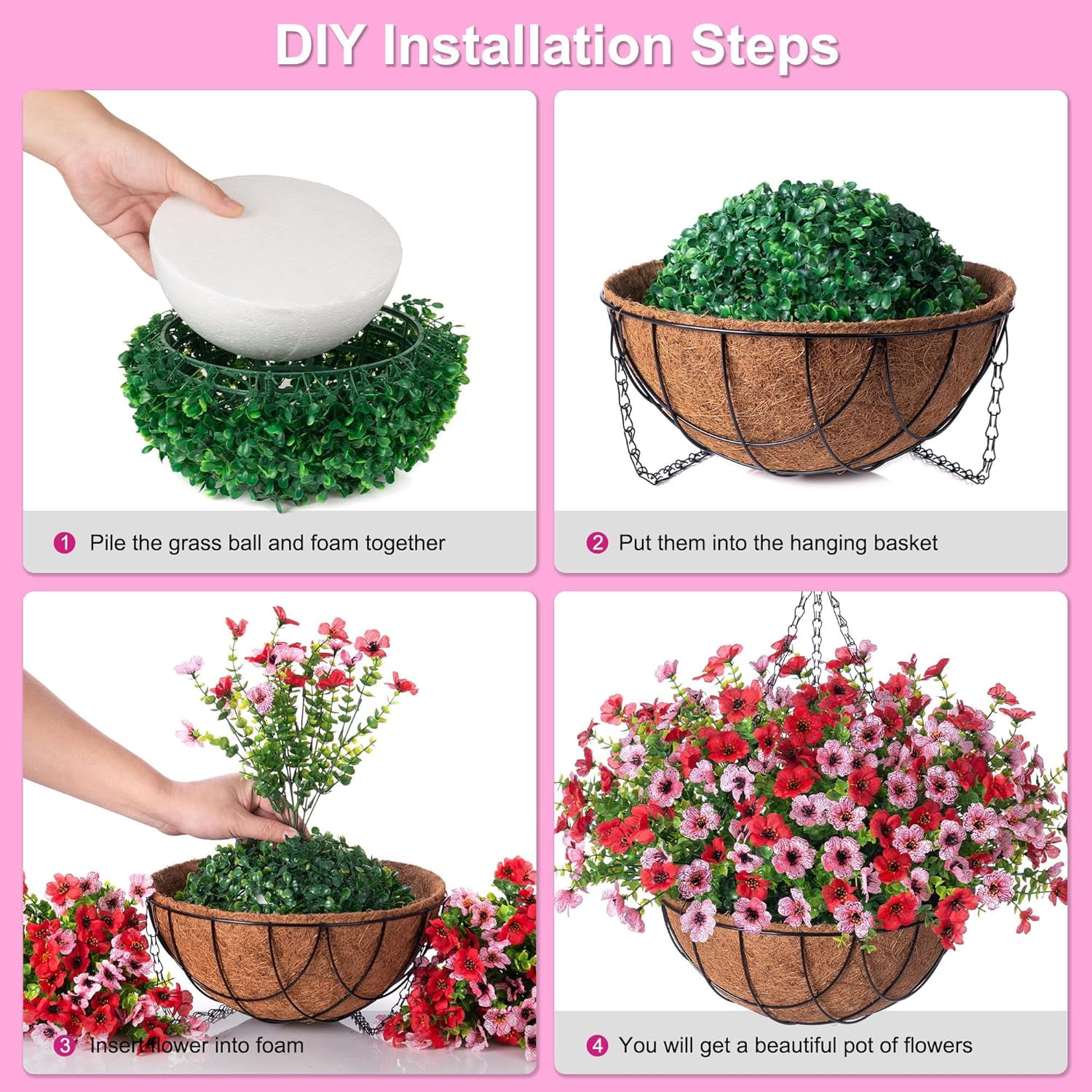 Artificial Sunflowers Fake Hanging Flowers Plants Baskets for Outdoor Spring Summer Decoration, Faux Silk Flowers Look Real UV Resistant for Porch Patio Garden Summer Home Decor