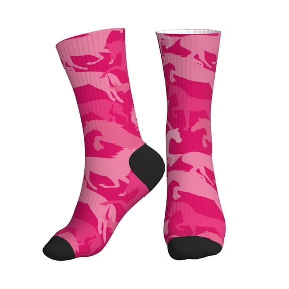 Crew Socks for Women Men Athletic - Modern Minimalist Cool Horse Pink Soft Comfort Breathable Mid-Calf Sole Running Socks Womens Men
