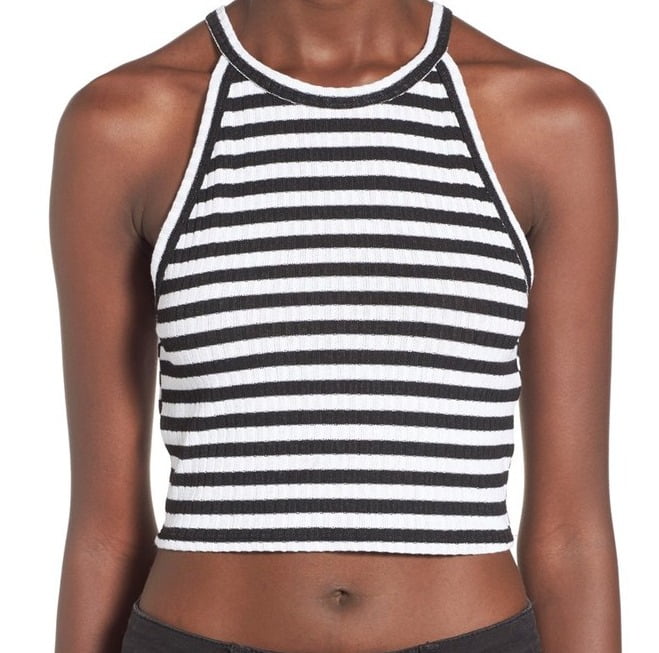 BP. NEW Black White Striped Women's Large L Cropped Knit Tank Cami