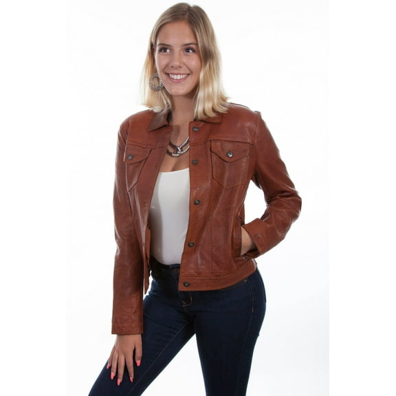 Scully L1031-40-XS Ladies Leather Jean Jacket, Cognac - Extra Small