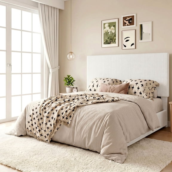 Amolife Queen Size Upholstered Platform Bed Frame with Adjustable Height Headboard, Noise-Free, White