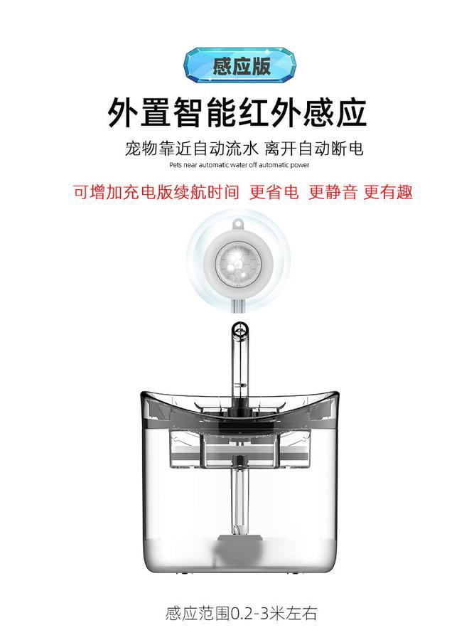 1.8L Automatic Cat Water Fountain Clear， Cats and Small Dogs with Triple Purification Filter Adapter Included and Ultra Quiet Low Voltage Water Pump Automatic Water Fountain