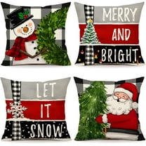 Red Christmas Pillow Covers 18x18 Set of 4 Farmhouse Christmas Decorations Snowman Wreath Santa Claus Tree Merry Christmas Holly Jolly Winter Holiday Decor Throw Cushion Case for Home Couch S22C17