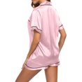 thumbnail image 5 of Jacenvly Silk Pajamas for Women Set Light Breathable Holiday Pajamas for Women Summer Loose Half V-Neck Solid Mid-Calf Shirt Pajama Sets Pink, 5 of 9