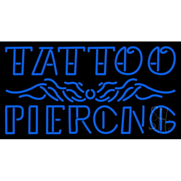 Tattoo Piercing LED Neon Sign 20" Tall x 37" Wide - inches Black Square Cut Acrylic Backing, with Dimmer - Premium built indoor Sign for Storefront, Store interior, Studio.