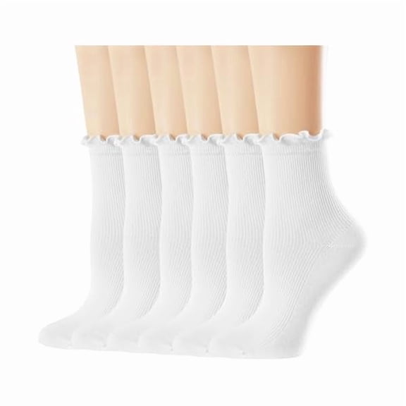 Eryueer Mcool Mary Womens Crew Socks Ruffle White Casual Cotton Frilly Breathable Cute Knit Lettuce Trim Ankle Socks 6 Pack
