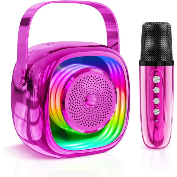 homicozy Mini Karaoke Machine for Kids, Portable Bluetooth Speaker with Wireless Microphone, Christmas Gift for Girls Ages 3 4 5 6 7 8 9 10 11 12 , Family Party Toy (Pink-1Mic)