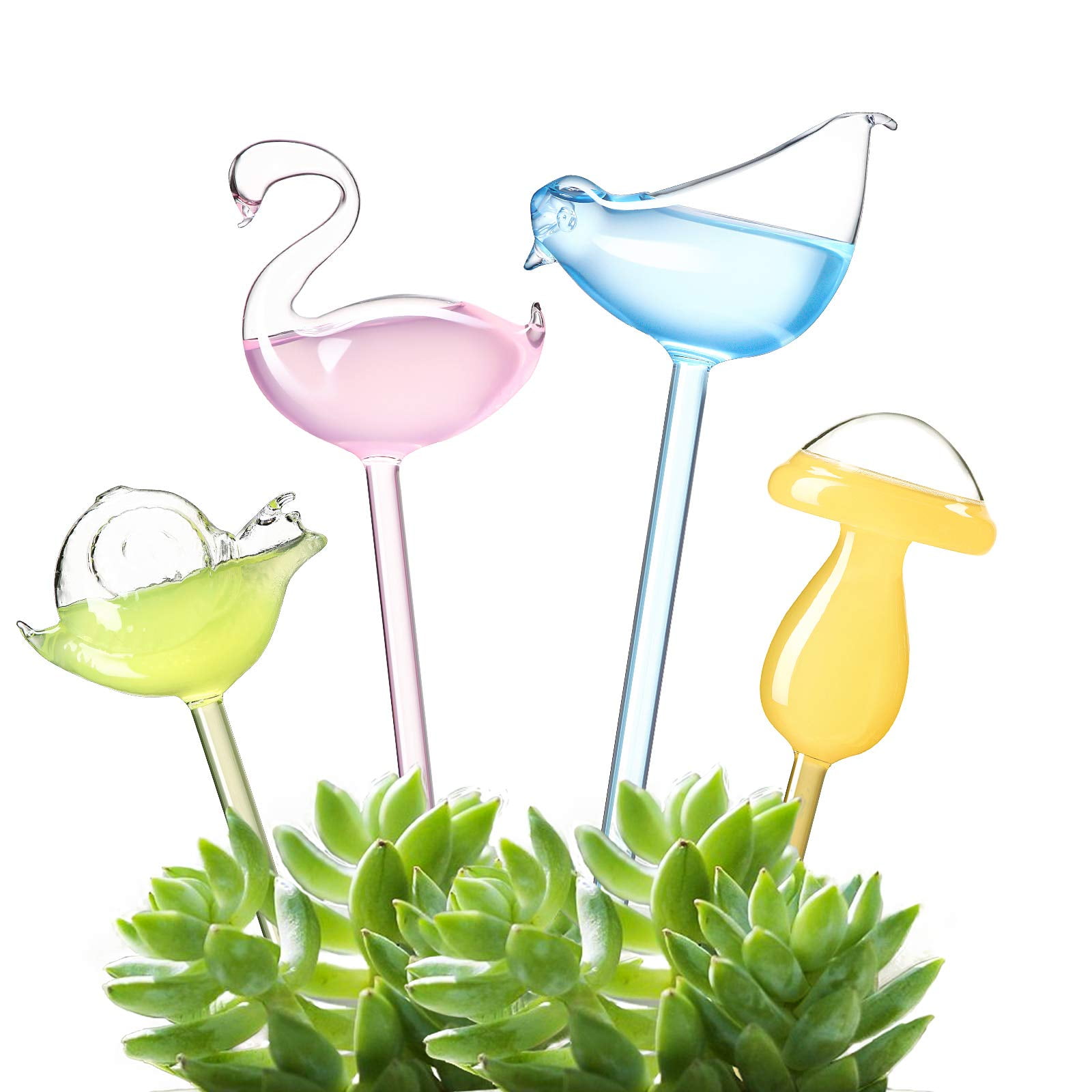 3PCS Automatic Waterer for Plant,Transparent Glass Bird Plant Self Watering Device for Houseplant Garden Flower Stakes
