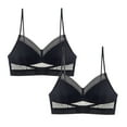 thumbnail image 2 of Gymayou Seamless Low Back Bra Wireless Padded Spaghetti Straps Bralette Thin Straps V Neck Backless Comfort Underwear Bra 2pcs#Black L, 2 of 7
