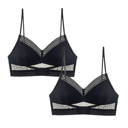 HYSYSB Sports Bras for Women balconette Bras for Women bras No Underwire Full Support low Back Bras for Women 2pcno Ring French Underwear Big Open Back U Shaped Bra Thin Bud Bra seamless Black M
