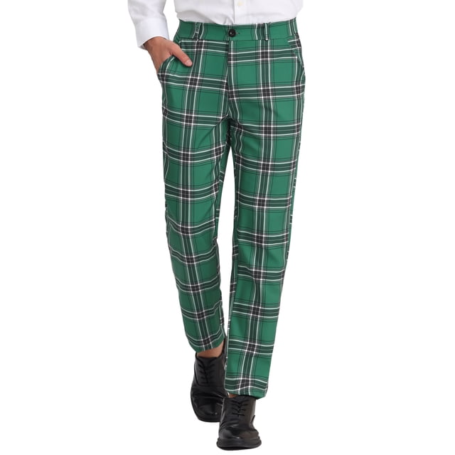 Pantalones de vestir a cuadros Lars Amadeus formales de negocios Verde negro S