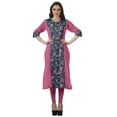 thumbnail image 2 of Moomaya V Neck Straight Tunic For Women Roll Up Sleeve Printed Cotton Kurta, 2 of 6