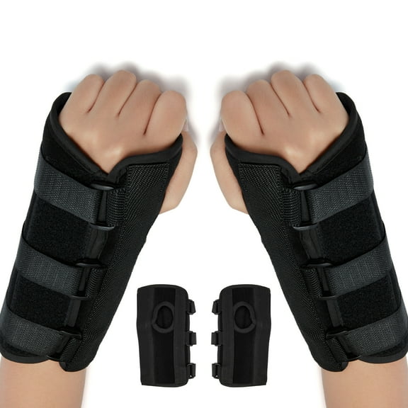 1Pair Wrist Brace Splint Support Arthritis Sprain Gym Hand Protector 3 Straps Adjustable Removable Metal Strips (Right & Left Hand£©