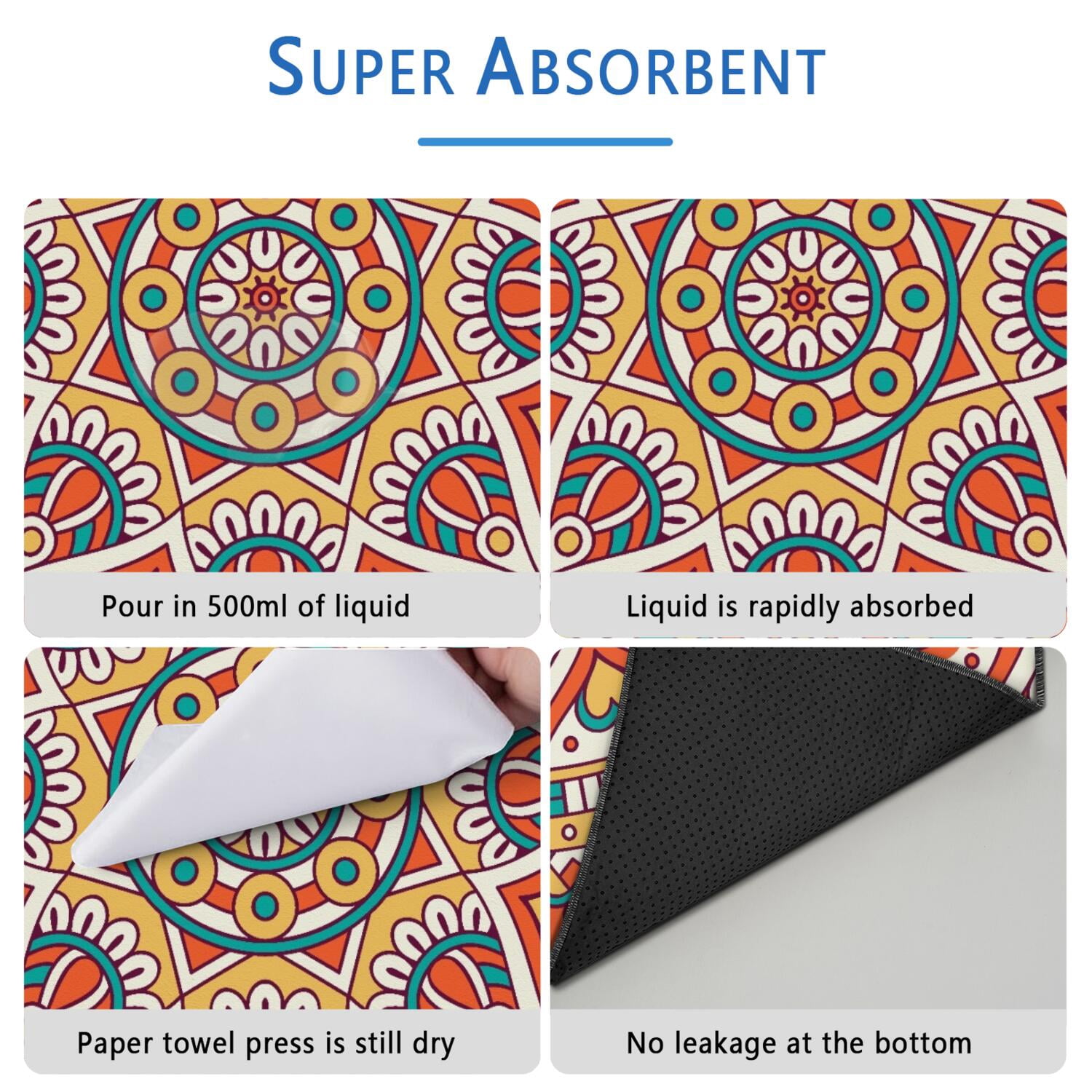 Reusable Washable Dog Pee Pads, 48" x48" in Mandala, Advanced Leak-Proof Design, Non-Slip Underside for Confident Use on Any Hard Floor.