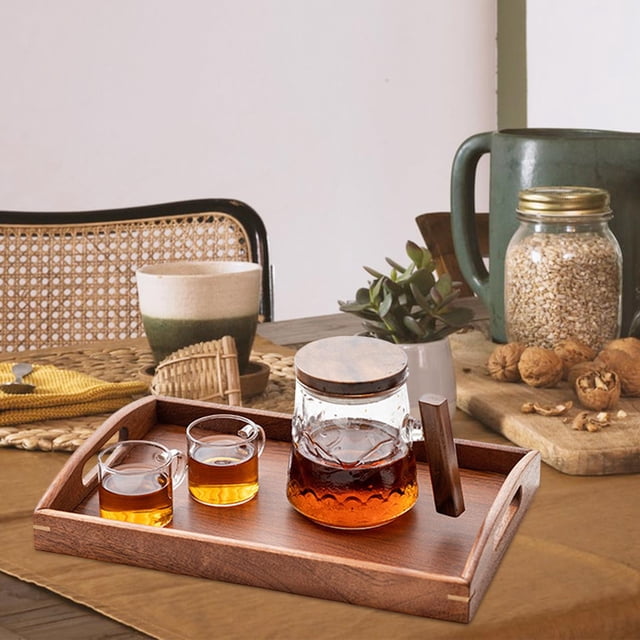 Bandeja de servicio, bandeja decorativa de servicio de madera, bandeja de servicio de mesa de centro de madera de estilo japonés, para decoración perfecl Bandeja de servicio con asas