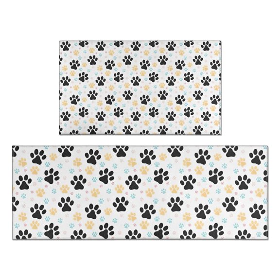 Black Dog Puppy Paw Kitchen Rugs Sets Of 2,Anti Fatigue Kitchen Mat Rugs Non Slip Washable,Decorative Kitchen Floor Mats for Kitchen,Sink,Laundry,17"x30" 17"x47"