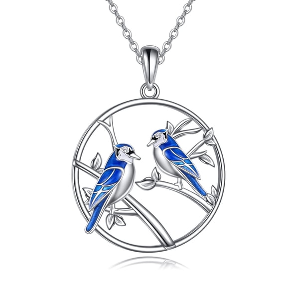 Bird Love Necklace 925 Sterling Silver Blue Jay Pendant Necklace Bird Jewelry for Women Gifts