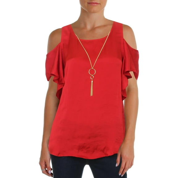 BCX Womens Juniors Satin Cold Shoulder Blouse