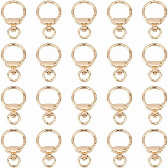 20 pcs Round Spring Snap Hooks Swivel Ring Carabiner Clips Eyelet Swivel Clasps Lanyard Snap Hooks with Key Rings O Rings Buckle for Bags Belts Keychain Purses DIY Accessory (Gold)