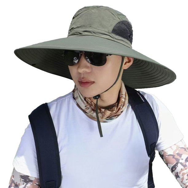 Sombrero de pescador con correa ajustable para la barbilla, malla transpirable, impermeable, ligero, de secado rápido y ala ancha para protección solar.