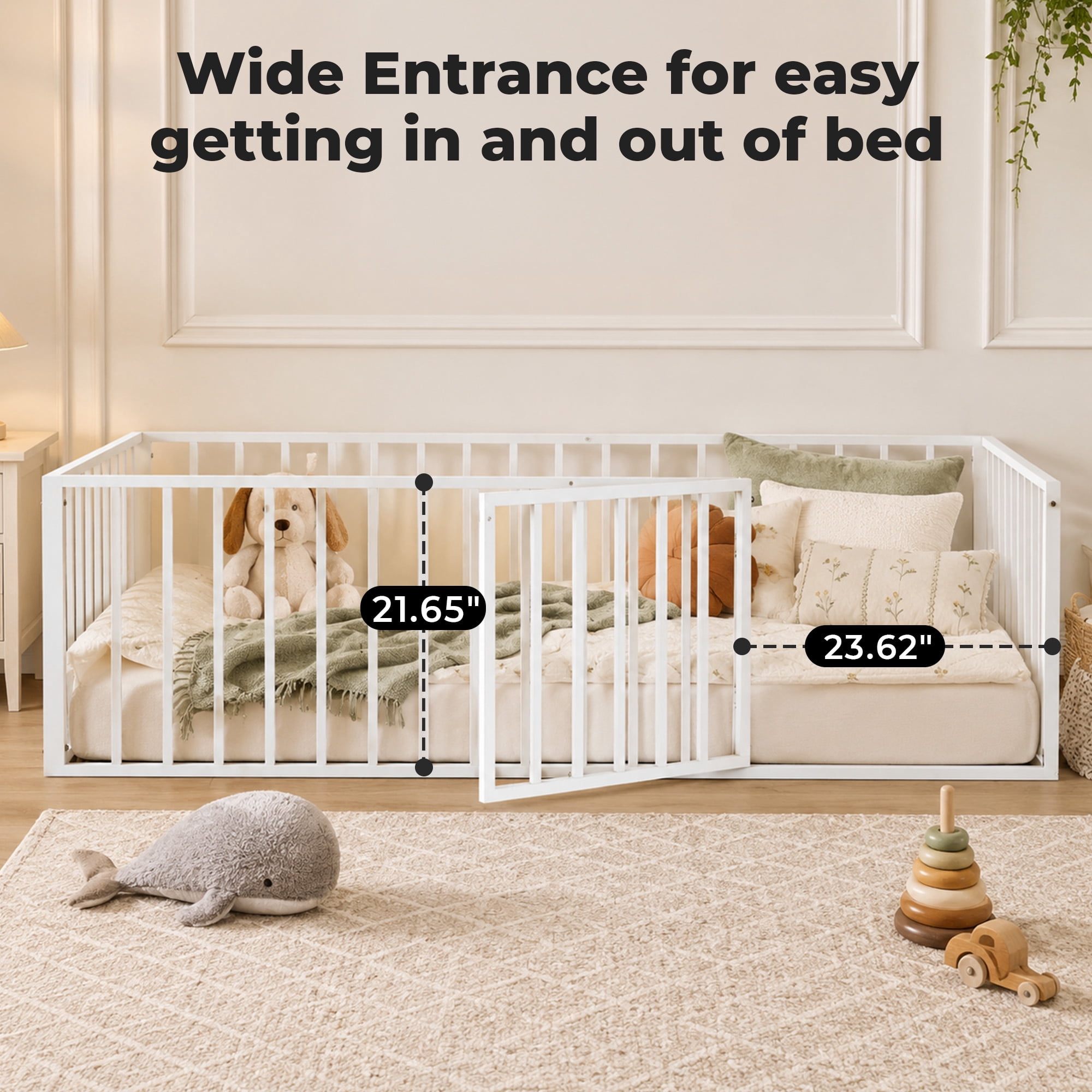 Alvantor Floor Bed, Metal Platform Bed White