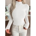 thumbnail image 3 of PRETTYGARDEN Long Sleeve Shirts for Women Fall Clothes | Soft Brushed Ribbed Knit Pullover, Mock Neck Lightweight Sweater, Comfy Underscrubs, Basic Casual Winter Layering Tops, 3 of 8