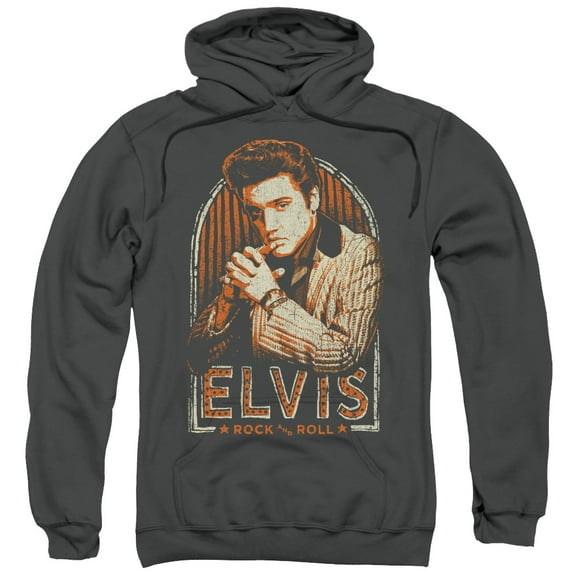 Trevco ELV865-AFTH-1 Elvis Presley & Stripes Adult Pull-Over Hoodie, Charcoal - Small