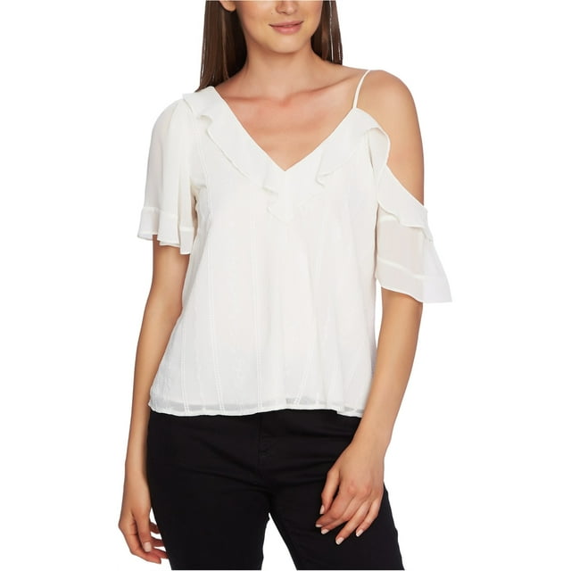 1.STATE Womens Ruffle Pullover Blouse, Off-White, Small
