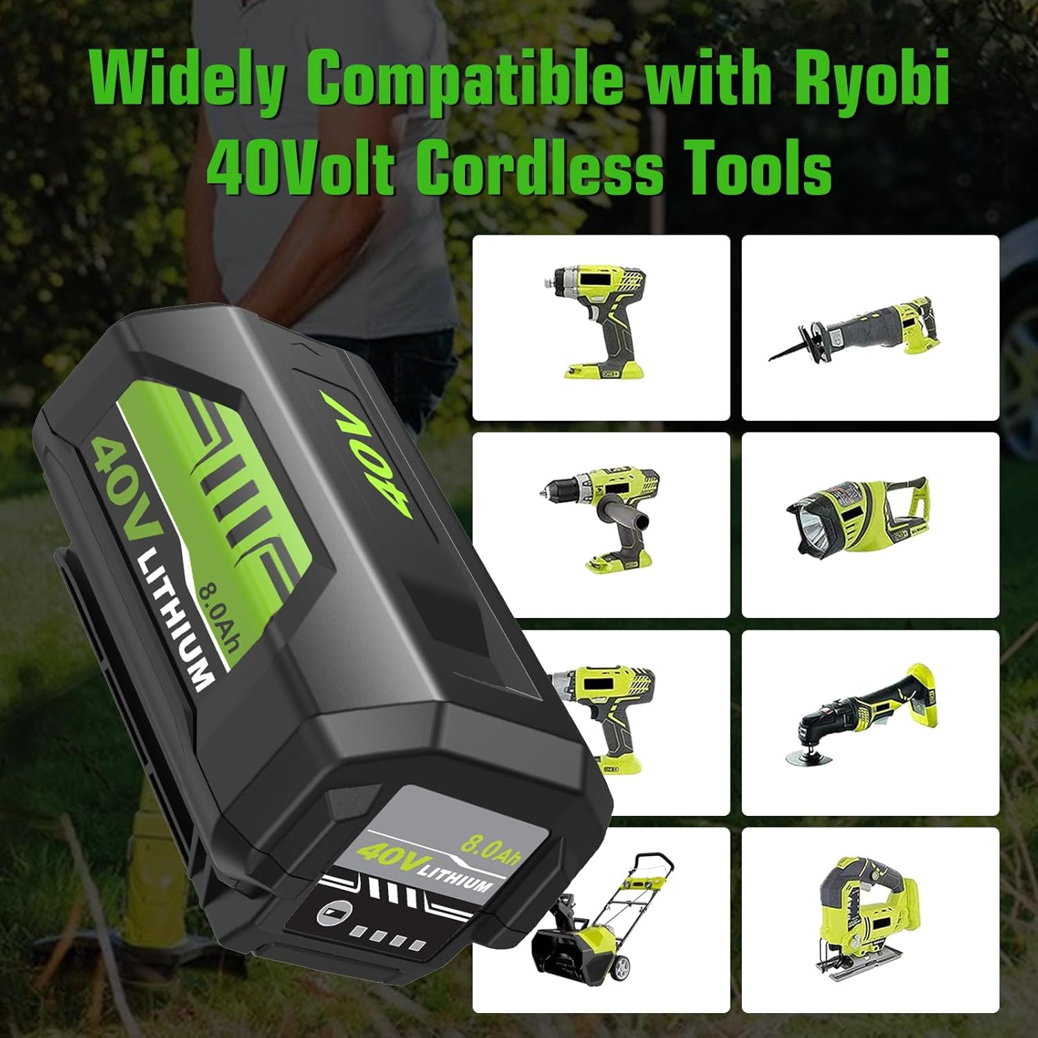 4Pack 40v 8.0Ah OP4026A Replacement for Ryobi 40V Battery Compatible with Ryobi 40 Volt Battery Lithium OP4015 OP4040 OP40201 OP4050A OP4015 OP40261 OP4030 OP40401 OP4060 Power Tools