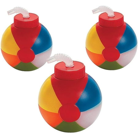 Fun Express Set of 12 Pieces Beach Ball Cups with Straws Holds 23 oz Summer Party Supplies Multi-Color