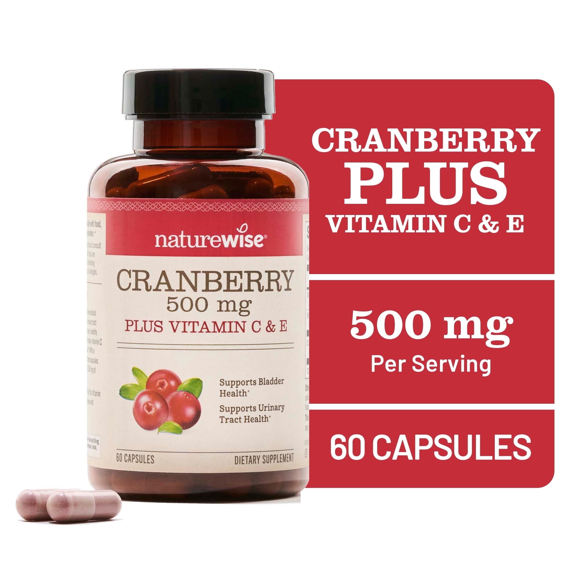 NatureWise Cranberry Pills - Extract Equal to 12,500mg* - 60 Capsules[30-Day Supply]
