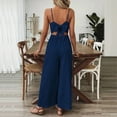 thumbnail image 3 of ZEHJUHAN Women's Solid Color V-Neck Wide Leg Jumpsuit with Adjustable Straps Back Tie Backless Design Summer Vacation Wear Dark Blue，XXL, 3 of 5