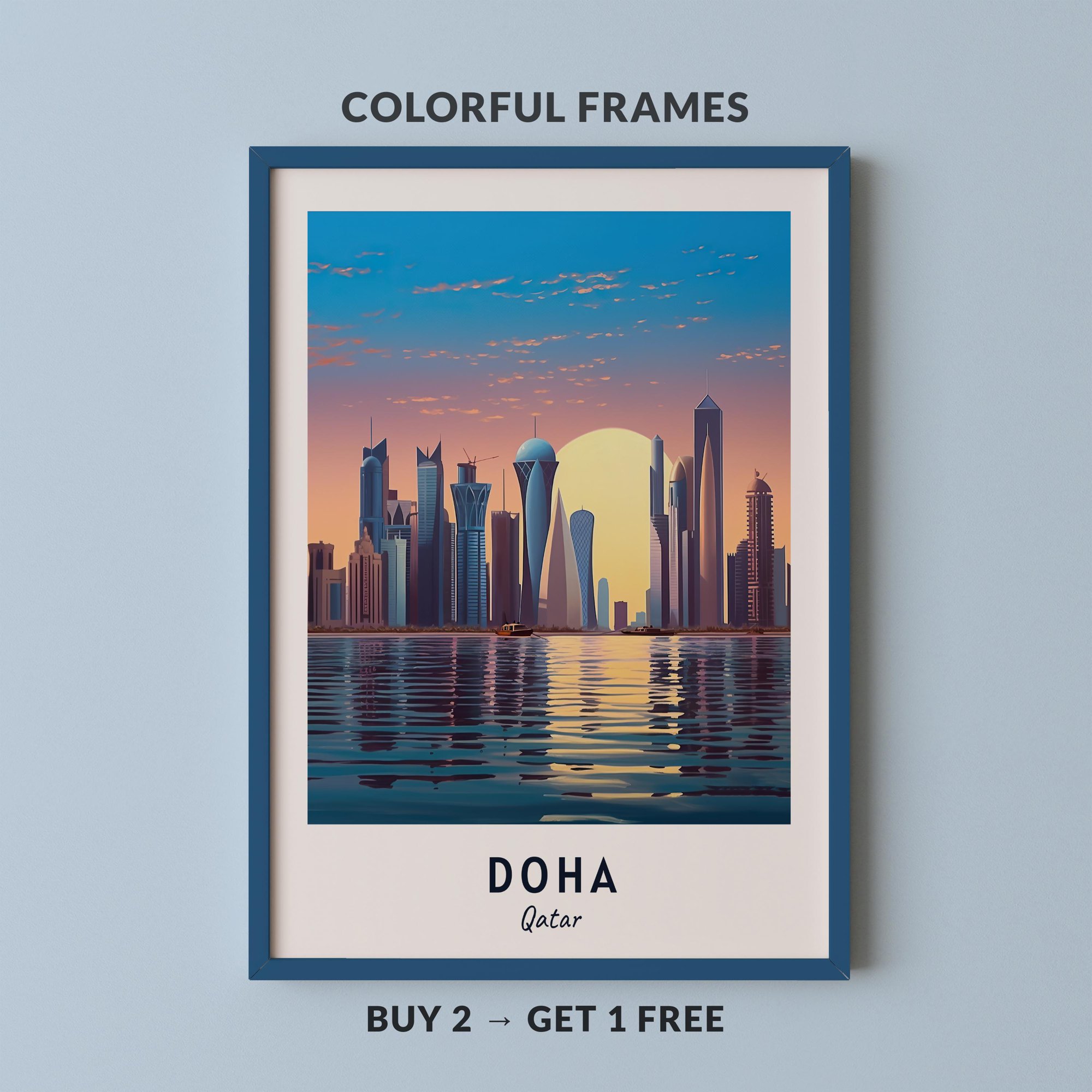 Doha Travel Qatar City Cityscape Poster , Poster Print Only