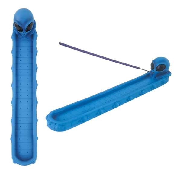 Blue Alien Incense Stick Holder 10" Long Polyresin Ash Catcher for Incense Sticks