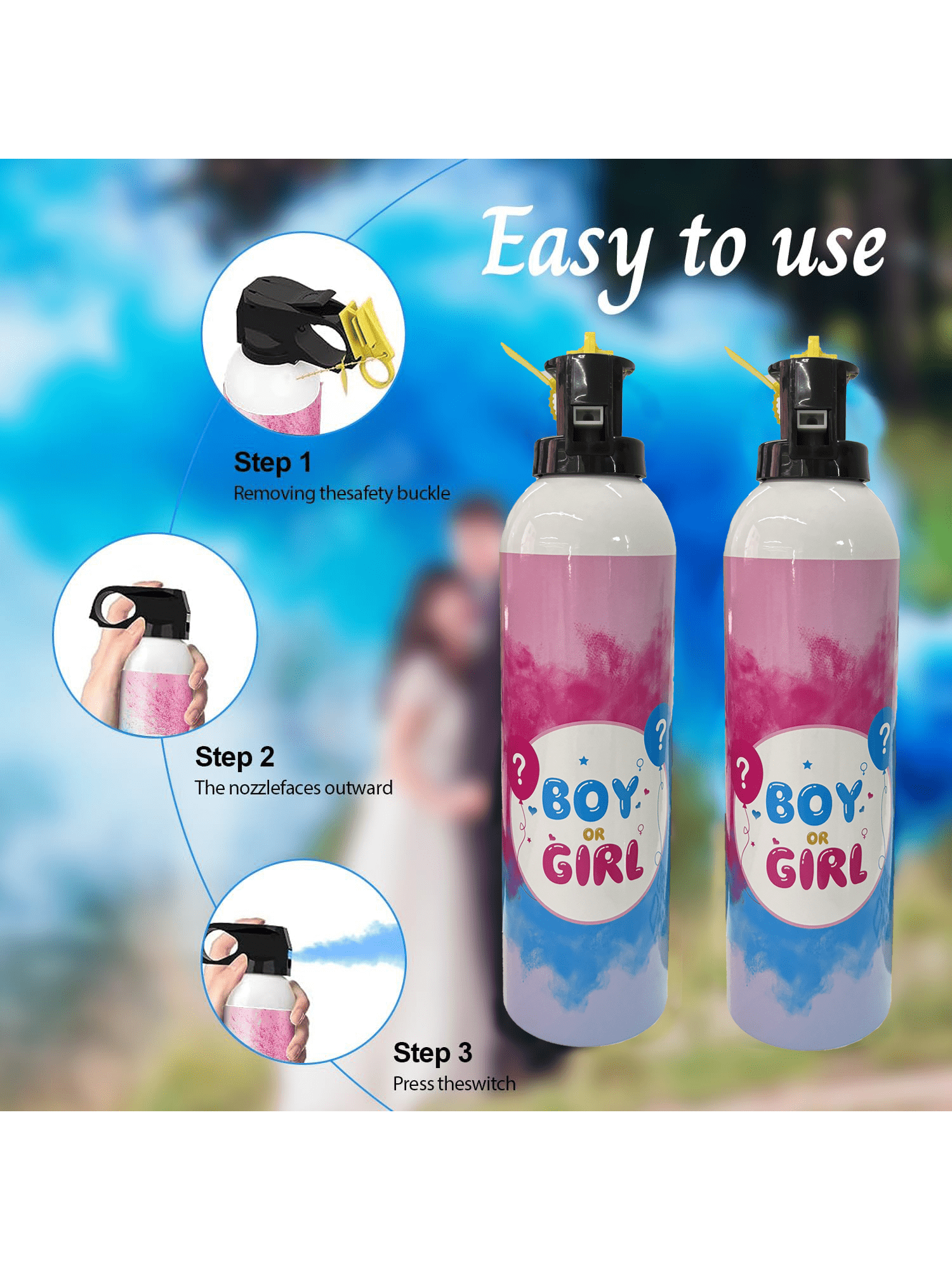 Microplushshop Gender Reveal Fire Extinguisher 2 Packs, 100% Biodegradable, Blue